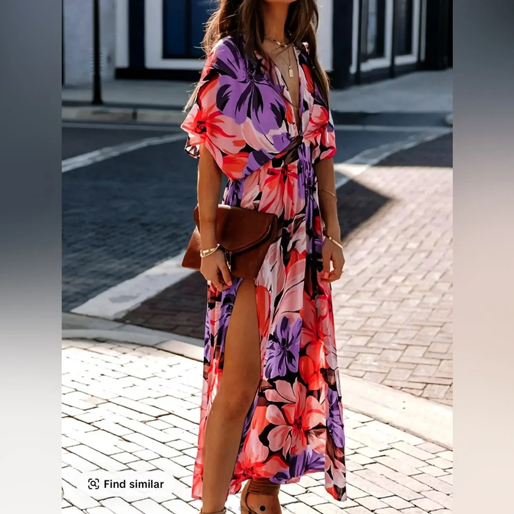 Women’s boutique floral boho split thigh maxi dress size  XL - Picture 2 of 11